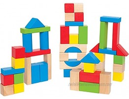 Maple Wood Kids Building Blocks by Hape | Stacking Wooden Block Educational Toy Set for Toddlers 50 Brightly Colored Pieces in Assorted Shapes and Sizes