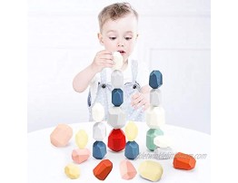 TITAKING Natural Wooden Blocks Colored Wooden Stones Stacking Game Educational Puzzle Toy Color7 24PCS