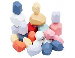 TITAKING Natural Wooden Blocks Colored Wooden Stones Stacking Game Educational Puzzle Toy Color7 24PCS