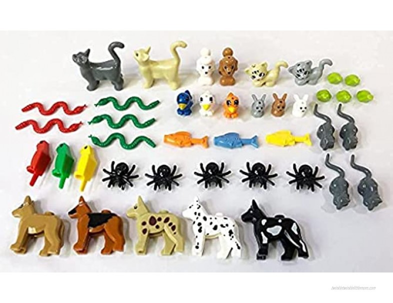 42 Pieces Friend Animal Figures Toy Building Blocks Accessory Pet Pack Fits LEGO Minifigures and 100% Compatible Includes: Dogs Cats Fish Snakes Rabbits Birds Frogs Owls Spiders & Mice
