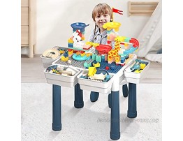 7 in 1 Multi Toddler Activity Table Kids Table & Chair Set with Large Size Compatible Building Blocks Water Table Outdoor Play Sand Table Versatile Block Table for Toddlers 3 4 5 6 Year Old White Blue