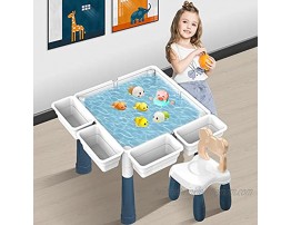 7 in 1 Multi Toddler Activity Table Kids Table & Chair Set with Large Size Compatible Building Blocks Water Table Outdoor Play Sand Table Versatile Block Table for Toddlers 3 4 5 6 Year Old White Blue