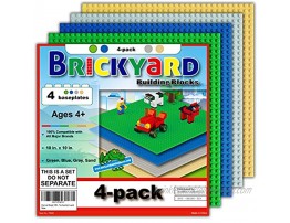 Brickyard Building Blocks 4 Baseplates Improved Design 10 x 10 Inches Large Thick Base Plates for Building Bricks for Activity Table or Displaying Toys Green Blue Gray Sand 4-Pack Assorted