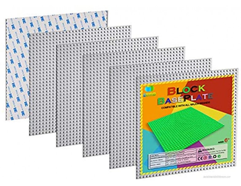 EKIND 6 PCS Self Adhesive Classic Building Brick Plate 10 x 10 Compatible for Building Brickyard Blocks All Major Brands Gray