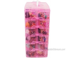 HOME4 No BPA 60 Adjustable Compartments 6 Layers Stackable Storage Container Organizer Carrying Display Case Compatible with Surprise Small Toys LOL Shopkins OMG Barbie Dolls Not Included Pink