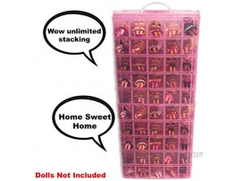 HOME4 No BPA 60 Adjustable Compartments 6 Layers Stackable Storage Container Organizer Carrying Display Case Compatible with Surprise Small Toys LOL Shopkins OMG Barbie Dolls Not Included Pink