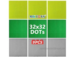 MKTOYS Classic Baseplates Base Plates for Building Bricks Mat 100% Compatible with Major Brands Building Base Accessories for Kids and Adults 10 x 10 Pack of 9 Pieces Multicolored
