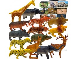 3 Bees & Me Safari Animal Toys with Storage Box | 14 Assorted Figures of Wild Jungle Animals for Kids with Fun Facts for Learning | Toddler & Children Playset for Boys & Girls | Phthalate and BPA Free