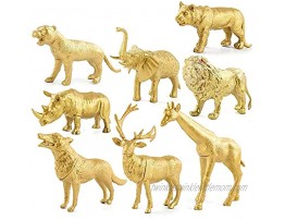 8-Piece Set of Metal Gold Wild Animal Doll Toys Realistic Jungle Animal Toy Set Equipped with Tiger Lion Elephant Giraffe Educational Toys 4-6.2 inches