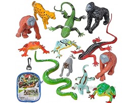 ArtCreativity Jungle Playset in Carry Bag Set of 12 Assorted Small Animal Figures Sturdy Plastic Toys Fun Jungle Theme Birthday Party Favors Great Gift Idea for Boys and Girls