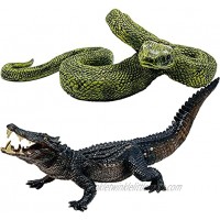 Higherbros 2Pcs Safari Animal Toys Crocodile and Python Set Natural World Action Figures Wildlife Figurines Birthday Cake Topper Party Gifts Home Decoration for Kids（Alligator & Boa Constrictor