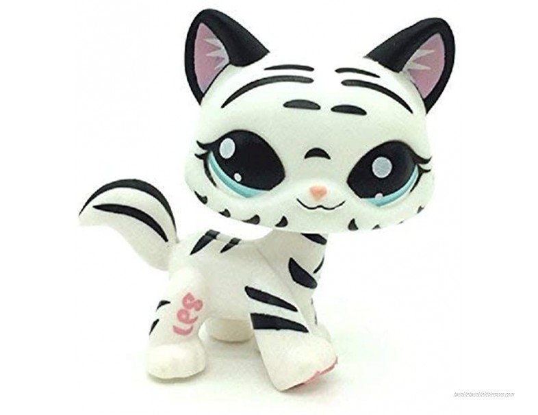 LPS-KB Mini pet Shop Toy Tiger cat Hello Kitty White Stripes with Water Blue Eyes Cute LPS Cartoon pet cat and Dog Toy Mini pet Shop Toy Small pet Shop Toy Gift
