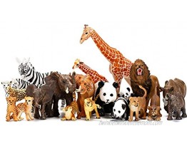 Safari Animals Figures Toys 20 Piece Realistic Plastic Animals Figurines African Zoo Wild Jungle Animals Playset with Elephant Giraffe Lion Tiger for Kids Party Supplies Cake Topper
