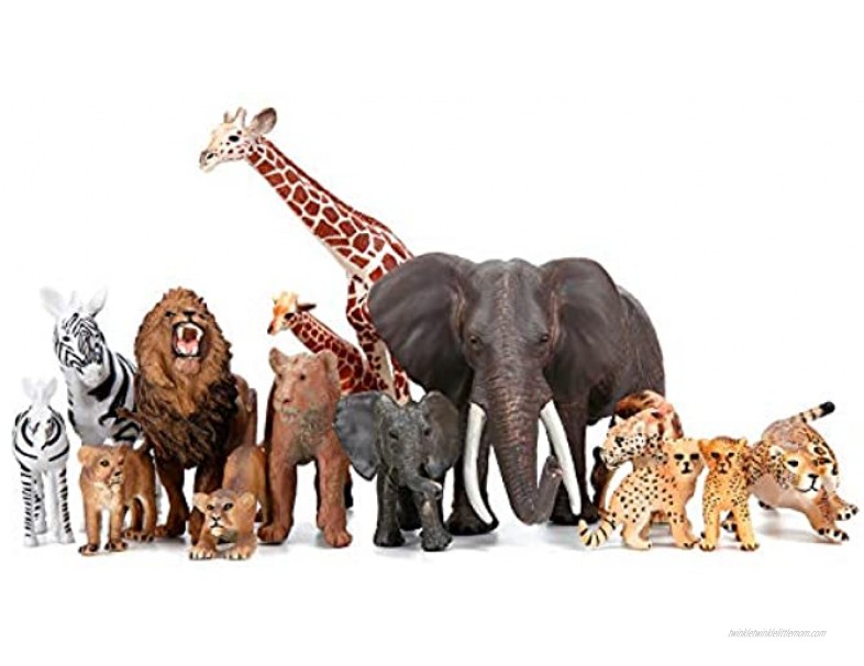 Safari Zoo Animals Figures Toys 14 Piece Realistic Jungle Animal Figurines African Wild Plastic Animals with Lion Elephant Giraffe Educational Learning Playset for Toddlers Kids Children