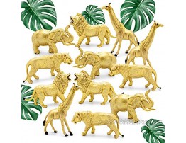 Shopperals 12 Jumbo Metallic Gold Plastic Safari Animal Set Different Varieties of Zoo Animals 3 Elephant 3 Giraffe 3 Lion 3 Tiger PVC 4-6 Inches A
