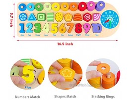 Aitbay Wooden Number Puzzles Montessori Toys for Toddlers Shape Sorting Math Counting Color Wood Stacking Blocks Educational Preschool Homeshchool Learning Toys for 3 4 5 Years Old Boys Girls