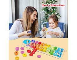 Aitbay Wooden Number Puzzles Montessori Toys for Toddlers Shape Sorting Math Counting Color Wood Stacking Blocks Educational Preschool Homeshchool Learning Toys for 3 4 5 Years Old Boys Girls