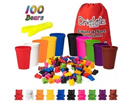Driddle Colorful Counting Bears with Matching Cups 100 Bears Sort Count & Color Recognition Learning Toy for Toddler & Kids Montessori Education Preschool Game