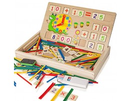 Educational Wooden Toy Kids Number Time Counting Drawing Learning Toy with Doodle Board Chalk Eraser Learning Toy for 3+ Year Old Toddler Boys Girls