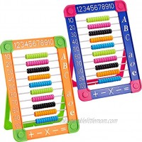 Gejoy 2 Pieces Plastic Abacus Row Counting Number Red  Blue Frame Math Educational Counting Tools with Beads