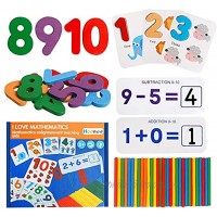 HOONEW Math Flash Cards Math Manipulatives Wooden Number Counting Sorting Montessori Toys for Toddlers-Counting Stick Calculation Game for Age 3 4 5 Year olds Kids Learning Number Cards Set