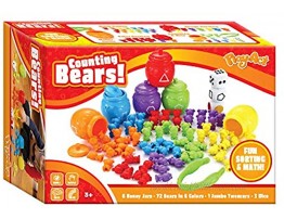 Joyin Play-Act Counting Sorting Bears Toy Set with Matching Sorting Cups Toddler Game for Pre-School Learning Color Recognition STEM Educational Toy-72 Bears Fine Motor Tool Dice and Activity Book