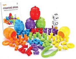 Joyin Play-Act Counting Sorting Bears Toy Set with Matching Sorting Cups Toddler Game for Pre-School Learning Color Recognition STEM Educational Toy-72 Bears Fine Motor Tool Dice and Activity Book