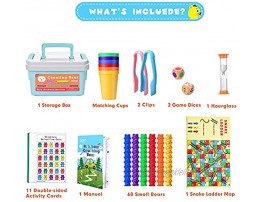 Joyjoz Rainbow Counting Bears 84 Pcs Set with Matching Sorting Cups Game Maps Hourglass Dice Toddler Pre-School Number Color Recognition Educational Toy Math Manipulatives for Kids