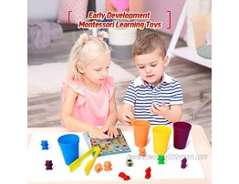 MerryXGift Counting Bears for Toddlers 98PCS Rainbow Bear Counter Set with Sorting Cups Dices Tweezers Scale Montessori Sorting Learning Game for Pre-Schooler Kids Ages 3 4 5