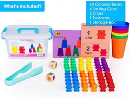 Neoformers Counting Bears with Matching and Sorting Cups Preschool Math Learning and Color Recognition Games STEM Educational Toy for Toddlers Bonus 1 Tweezers 2 Dices and 10 Activity Cards
