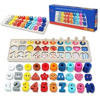 QZMTOY Wooden Montessori Toys for Kids Toddler Number Puzzles Sorter Counting Shape Stacker Stacking Game Preschool Toys for Boy Girl Learning Education Math Blocks Chunky Puzzles Gift for Toddlers