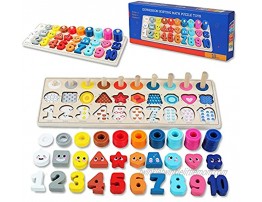 QZMTOY Wooden Montessori Toys for Kids Toddler Number Puzzles Sorter Counting Shape Stacker Stacking Game Preschool Toys for Boy Girl Learning Education Math Blocks Chunky Puzzles Gift for Toddlers