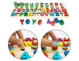 RUIDELI Wooden Blocks Puzzle Board Set Alphabet ABC Learning & Educational Toys for Number Counting Colors Stacking Shape Sorting Early Education Toy