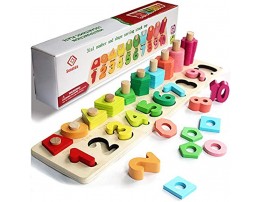 Sendida Montessori Math Shapes Puzzle Toys Toddlers Stacking Wood Blocks Number Toys Stacking Shape Sorting Toys Early Learning Toys for Kids Preschool Counting