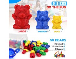SET4kids Counting Bears 3-Size with 4 Sorting Stacking Cups 12 Face Dice Activity Cards + Downloads and Bonus Drawstring Bag. Montessori and STEM Toy for Ages 3+