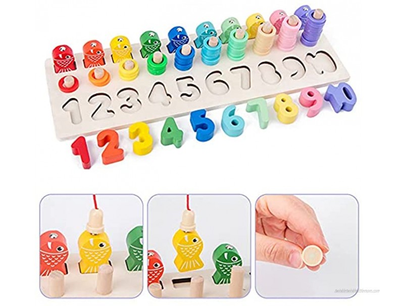Wooden Magnetic Fishing Games for Toddlers 3 in 1 Fine Motor Skill Toy with Numbers Counting Fishing Educational Math Game Montessori Toys for Kids 3 4 5 6 Year Old2 Fishing Pole