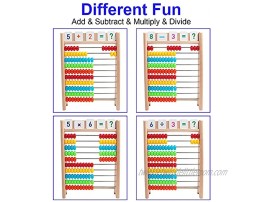 Yenorex Wooden Abacus for Kids Math，10-Row Wooden Frame Abacus with Multi-Color Beads Counting Sticks Number Alphabet Cards，Counting Frame Educational Toy for Boys Girls Gift 3 4 5 Year Old