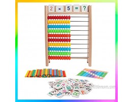 Yenorex Wooden Abacus for Kids Math，10-Row Wooden Frame Abacus with Multi-Color Beads Counting Sticks Number Alphabet Cards，Counting Frame Educational Toy for Boys Girls Gift 3 4 5 Year Old
