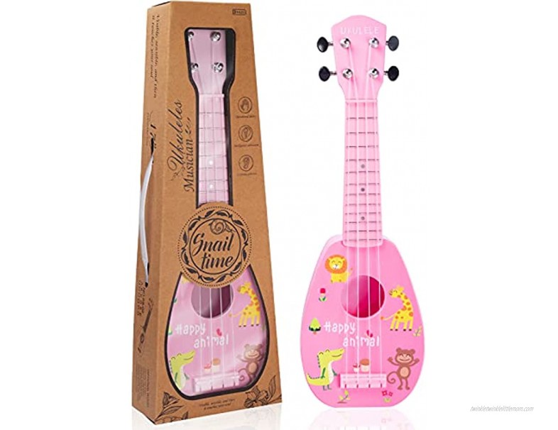 17 Inch Kids Ukulele Guitar Toy 4 Strings Mini Children Musical Instruments Educational Learning Toy for Toddler Beginner Keep Tone Anti-Impact Can Play With Picks Strap Primary Tutorial PINK