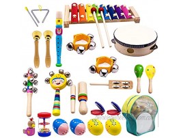 ATDAWN Kids Musical Instruments 15 Types 22pcs Wood Percussion Xylophone Toys for Boys and Girls Preschool Education with Storage Backpack