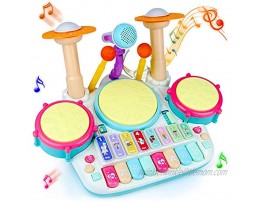 Baby Piano Drum Toy Toddler Musical Instruments Kids Keyboard Set Multifunctional Instrument with Microphone and Light Educational Game Gift for Toddlers Boys Girls 3 4 5 Years Old