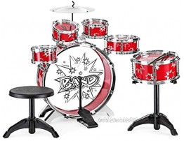 Best Choice Products 11-Piece Kids Starter Drum Set w Bass Tom Drums Snare Cymbal Stool Red