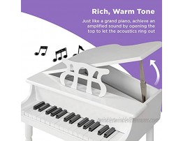 Best Choice Products Kids Classic Wooden 30-Key Mini Grand Piano Musical Instrument Toy w Piano Lid Bench Foldable Music Rack Song Book Note Stickers Enamel Finish White
