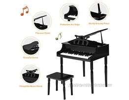 Costzon Classical Kids Piano 30 Keys Wood Toy Grand Piano with Music Stand and Bench Mini Musical Toy for Child Ideal for Children's Room Toy Room Best Gifts Straight Leg Black