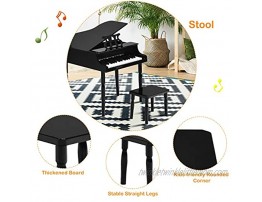Costzon Classical Kids Piano 30 Keys Wood Toy Grand Piano with Music Stand and Bench Mini Musical Toy for Child Ideal for Children's Room Toy Room Best Gifts Straight Leg Black