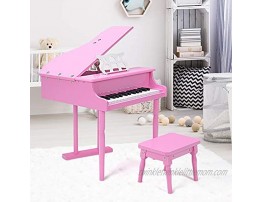 HOMGX Classical Kids Piano 30 Keys Wood Toy Grand Piano w Bench Music Stand Full-Size Keys Charming Tones & Sounds Musical Instrument Educational Toy Great Gift for Girls and Boys Pink