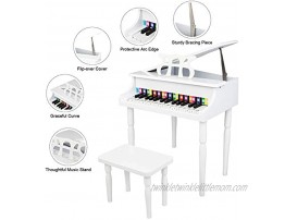 ICIOBR Classical Kids Piano 30 Keys Wood Toy Grand Piano with Music Stand and Bench Musical Instrument Toy Great Gift for Girls & Boys White
