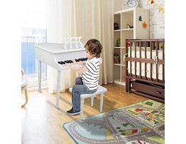 ICIOBR Classical Kids Piano 30 Keys Wood Toy Grand Piano with Music Stand and Bench Musical Instrument Toy Great Gift for Girls & Boys White