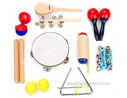 Jazar Kids Musical Instrument Set 10Pcs Toddler Educational Music Toy Rhythm & Music Education Toys | Clave Sticks Shakers Tambourine Wrist Bells & Maracas Percussion Set for Children Kids