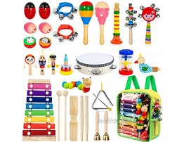 Kids Musical Instruments 33Pcs 18 Types Wooden Percussion Instruments Tambourine Xylophone Toys for Kids Children Preschool Education Early Learning Musical Toy for Boys and Girls